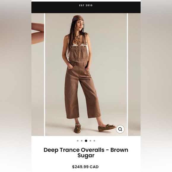 $250 FREE PEOPLE Chocolate Brown Denim Deep Trance Overall Jumpers Large New - Picture 2 of 5